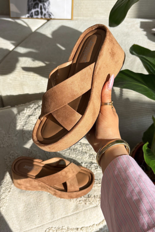 Women s Platform Slippers Made of Eco Suede Brown Calorine