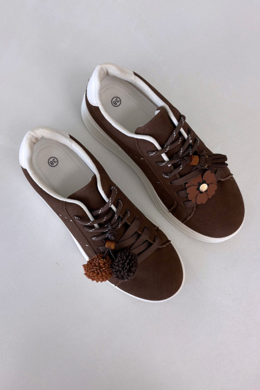 Women's Platform Sneakers with Decorative Pompons Chocolate Corinna