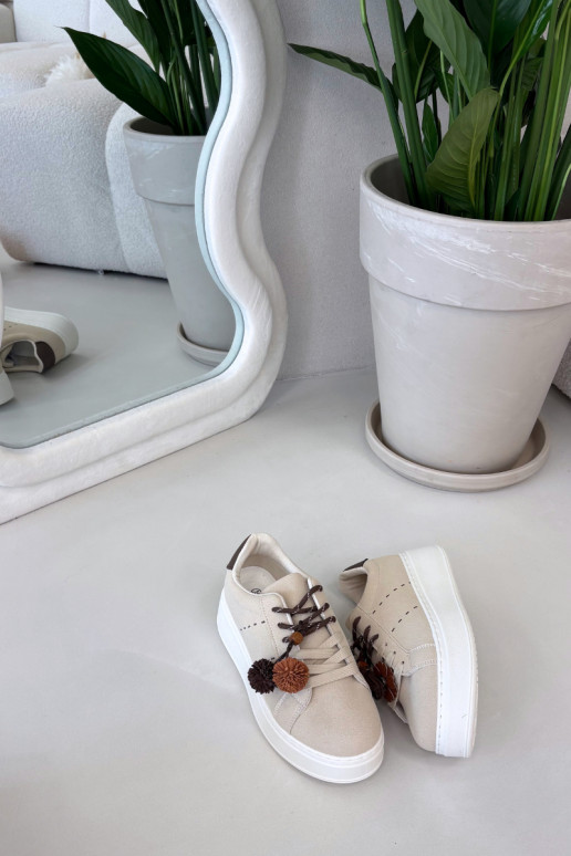 Sneakersy Damskie Na PlatformiewithOzdobnymi Pomponami Beżowe Corinna