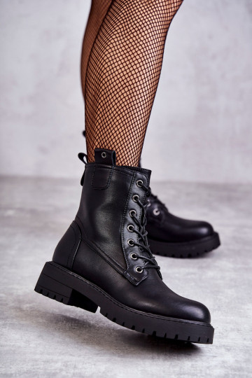 Leather Warm Lace Up Boots Black Ritta