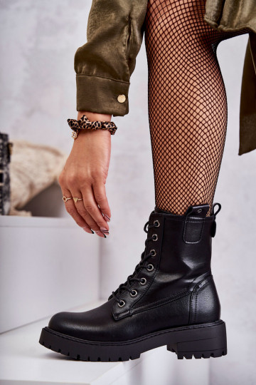 Leather Warm Lace Up Boots Black Ritta 2