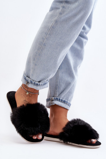 Women's Black Slippers with Faux Fur Vienitta 2