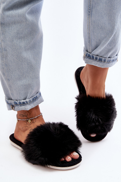 Women's Black Slippers with Faux Fur Vienitta