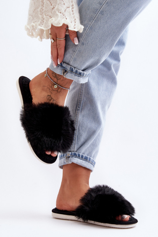 Women's Black Slippers with Faux Fur Vienitta