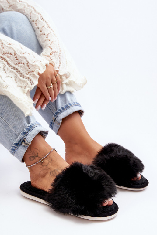 Women's Black Slippers with Faux Fur Vienitta