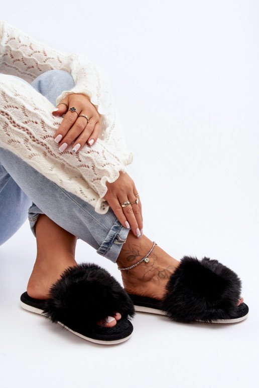 Women's Black Slippers with Faux Fur Vienitta