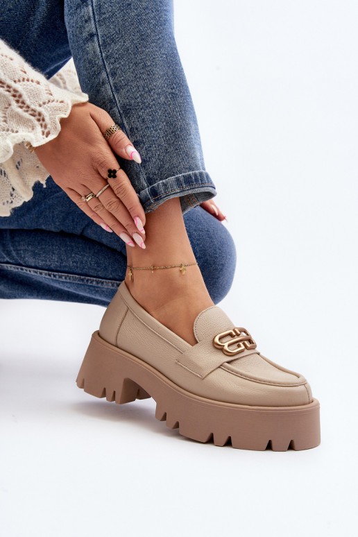 Zazoo 20164 Women's Loafers Made of Natural Leather Beige