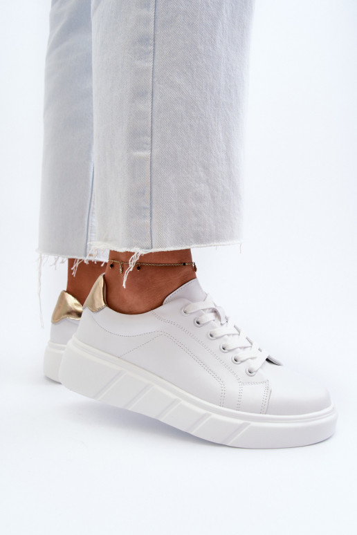 White Women's Leather Platform Sneakers Danida