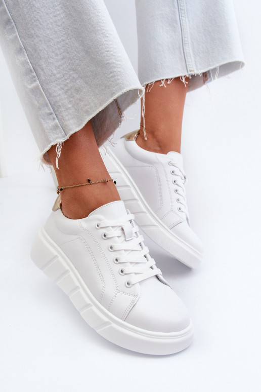White Women's Leather Platform Sneakers Danida