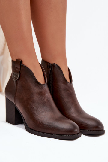Insulated women's ankle boots on a heel made of eco leather chocolate Italian