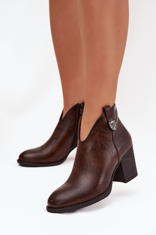 Insulated women's ankle boots on a heel made of eco leather chocolate Italian