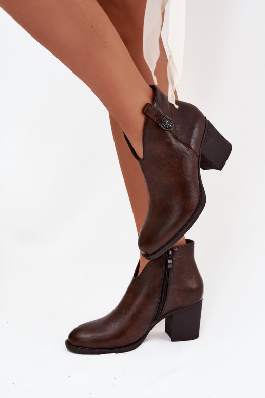Insulated women's ankle boots on a heel made of eco leather chocolate Italian
