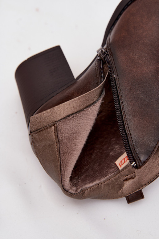 Insulated women's ankle boots on a heel made of eco leather chocolate Italian