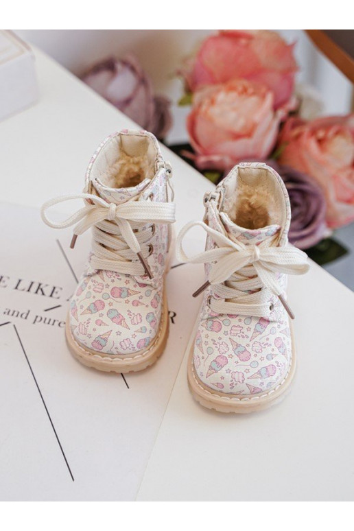 Zip-Up Lined Children's Boots Beige Dolida