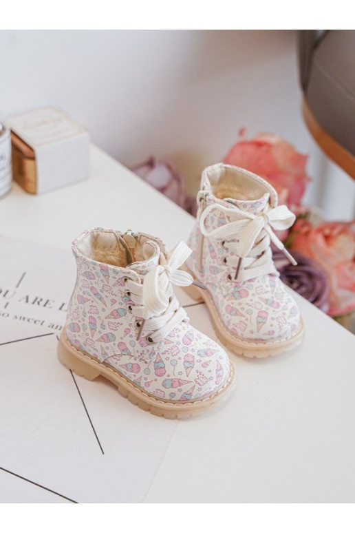 Zip-Up Lined Children's Boots Beige Dolida