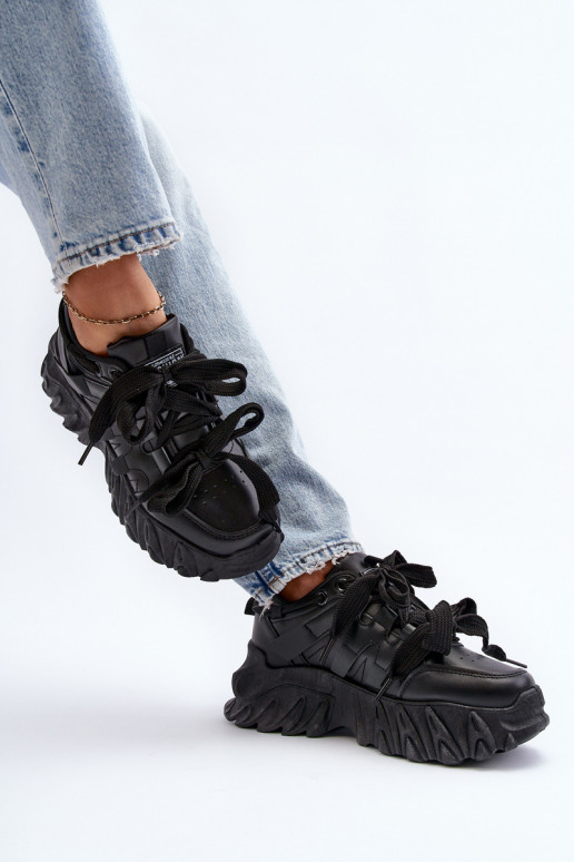 Sneakersy Damskie Na Masywnej Podeszwie Czarne Ellerai