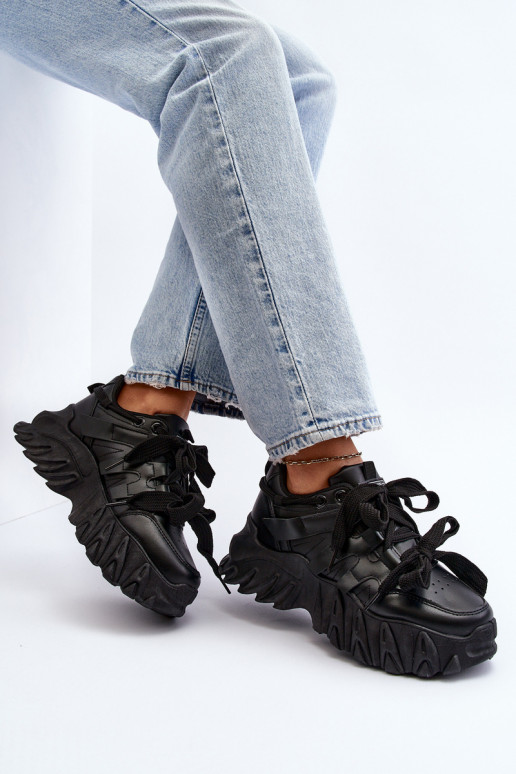 Sneakersy Damskie Na Masywnej Podeszwie Czarne Ellerai