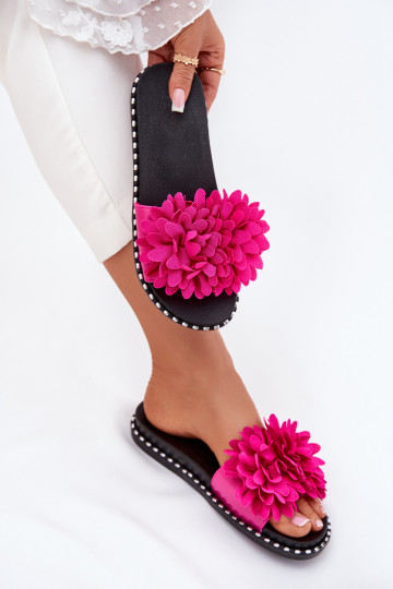 Ladies slippers adorned with flowers fuchsia Cellanen