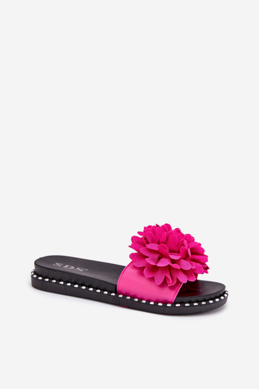 Ladies slippers adorned with flowers fuchsia Cellanen