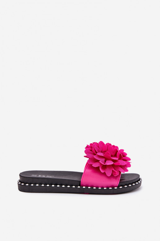 Ladies slippers adorned with flowers fuchsia Cellanen