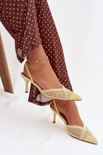 Woven Sandals on Heel Yellow Hanelis
