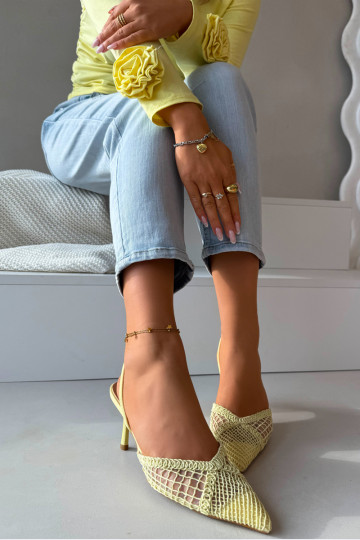 Woven Sandals on Heel Yellow Hanelis 2