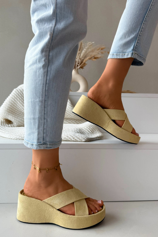 Women's Platform Slippers Made of Eco Suede Yellow Calorine
