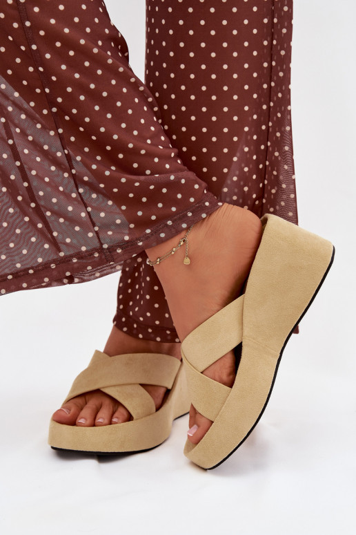 Women's Platform Slippers Made of Eco Suede Yellow Calorine