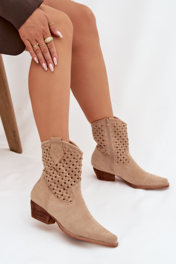 Beige Openwork High Heel Ankle Boots by Ferissa 2