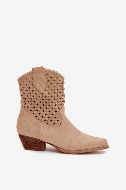 Beige Openwork High Heel Ankle Boots by Ferissa