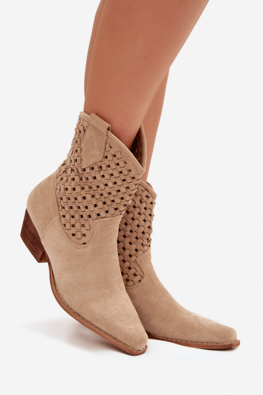 Beige Openwork High Heel Ankle Boots by Ferissa