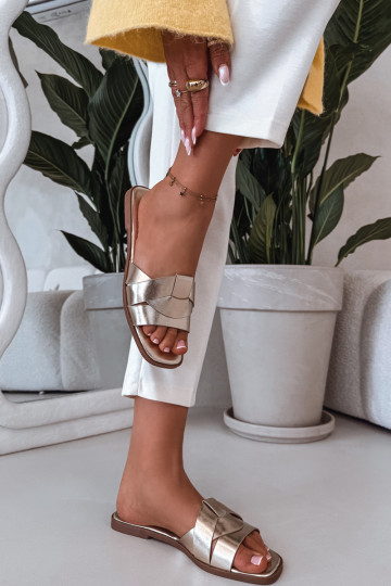 Women's Flat Gold Slides with Straps Marissae