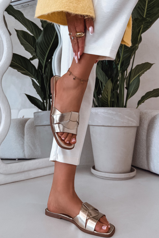 Women's Flat Gold Slides with Straps Marissae