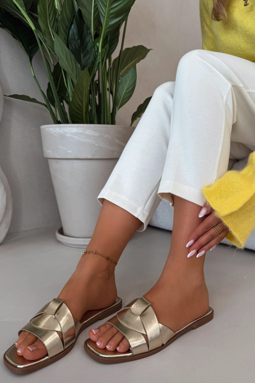 Women's Flat Gold Slides with Straps Marissae