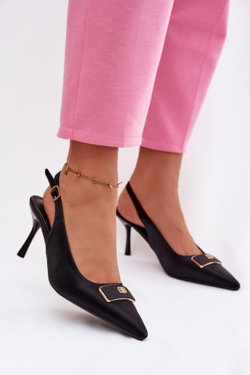 Women's Heeled Sandals with Decorative Detail Black Lurella 2