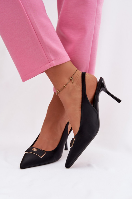 Sandały Szpilki DamskiewithOzdobnym Detalem Czarne Lurella