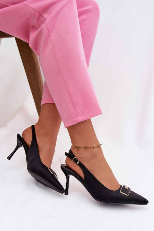 Women's Heeled Sandals with Decorative Detail Black Lurella