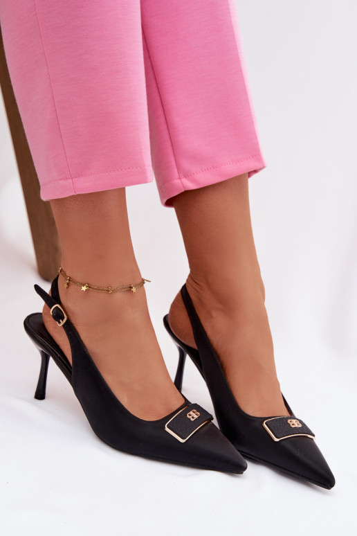 Women's Heeled Sandals with Decorative Detail Black Lurella