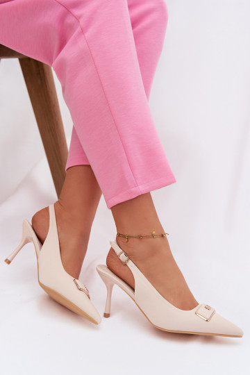 Women's Heeled Sandals with Decorative Detail Light Beige Lurella