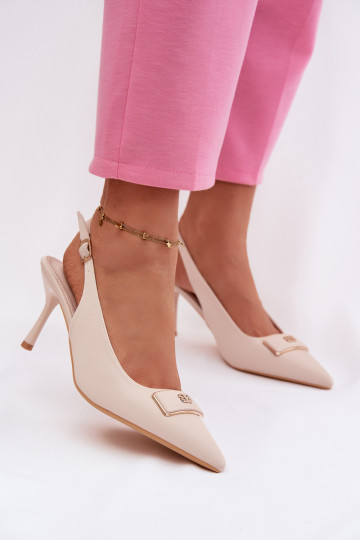 Women's Heeled Sandals with Decorative Detail Light Beige Lurella 2