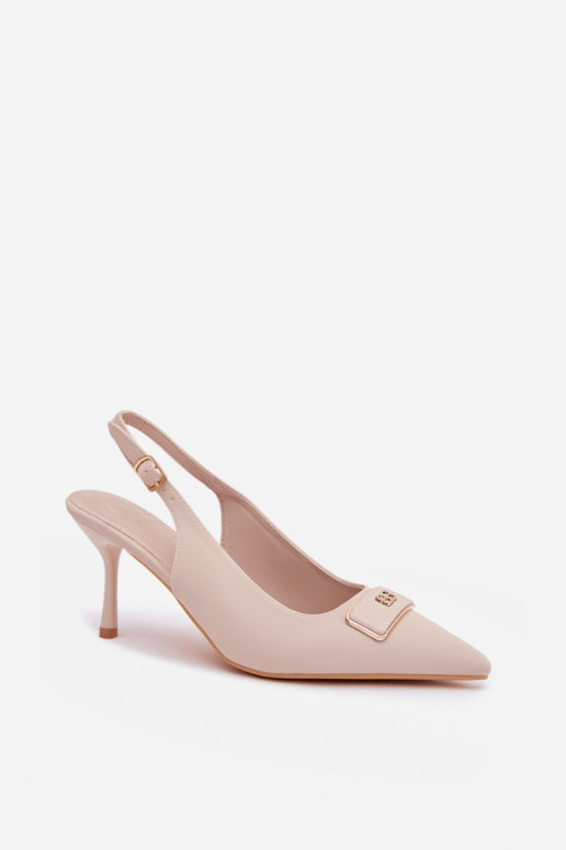 Women's Heeled Sandals with Decorative Detail Light Beige Lurella