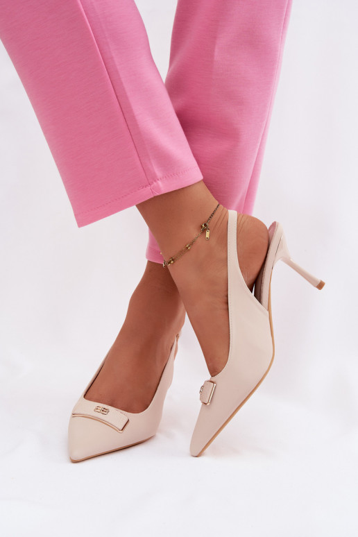 Women's Heeled Sandals with Decorative Detail Light Beige Lurella