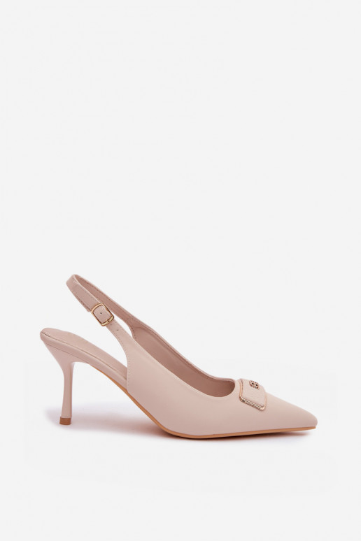 Sandały Szpilki DamskiewithOzdobnym Detalem Jasnobeżowe Lurella