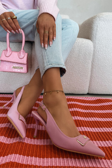 Women's Pink Heeled Sandals with Decorative Detail Lurella