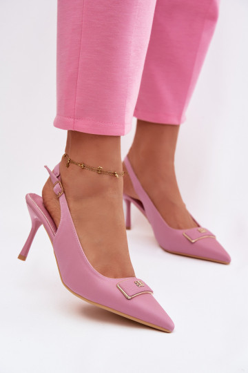 Women's Pink Heeled Sandals with Decorative Detail Lurella 2