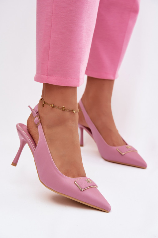 Women's Pink Heeled Sandals with Decorative Detail Lurella