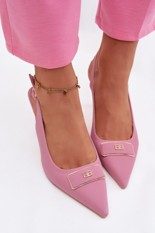 Women's Pink Heeled Sandals with Decorative Detail Lurella