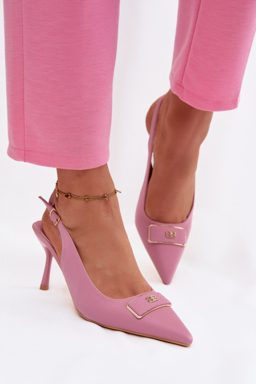 Women's Pink Heeled Sandals with Decorative Detail Lurella