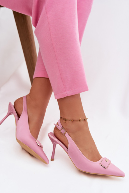 Women's Pink Heeled Sandals with Decorative Detail Lurella