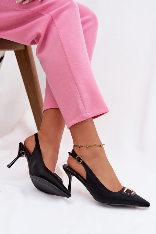 Women's Heeled Sandals with Decorative Detail Black Lurella